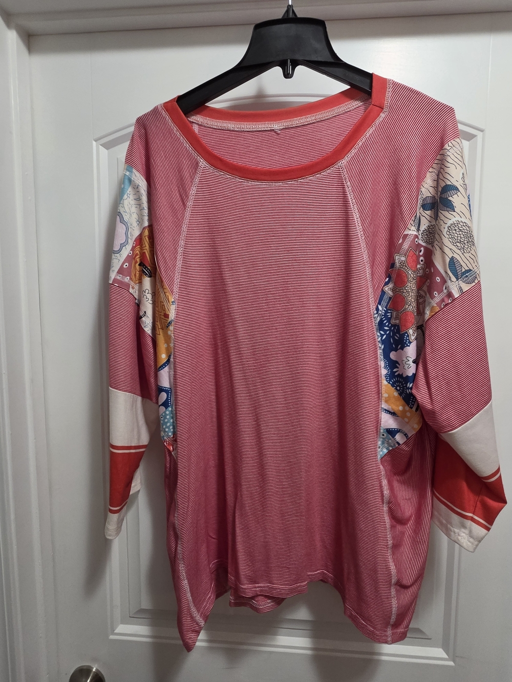 Relaxed Red Mixed-Print Women's Top